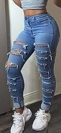 Ripped High Waist Skinny Holes Slim Fashion Jeans