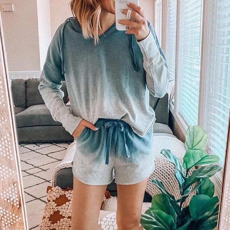 Casual Pajamas Gradient Loose High Waist Long Sleeve Two Pieces Set