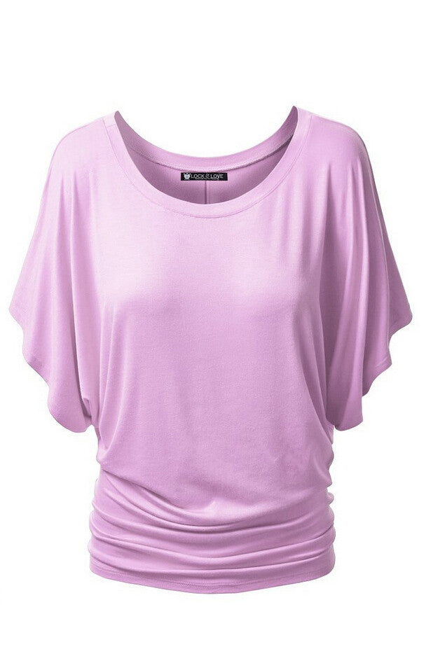 Scoop Pure Color Short Bat-wing Sleeves Loose T-shirt