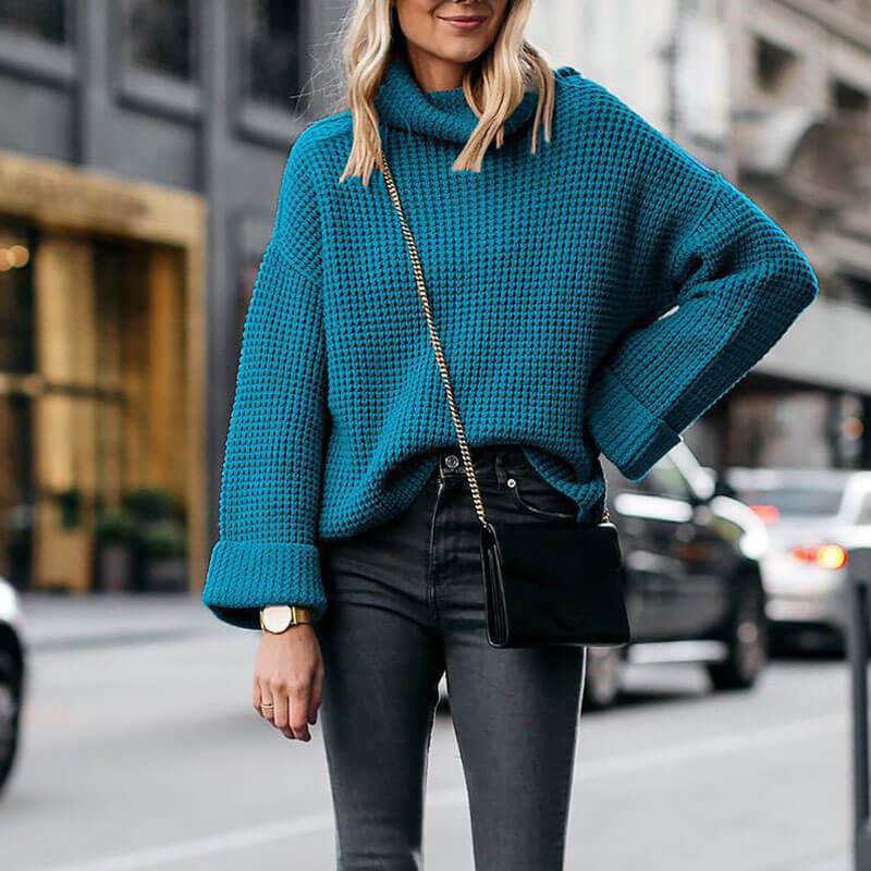 Turtleneck Wide Sleeve Knit Crochet Sweater