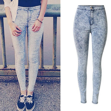 High Waist Skinny Straight Slim Flower Print Elastic Jeans - Meet Yours Fashion - 2