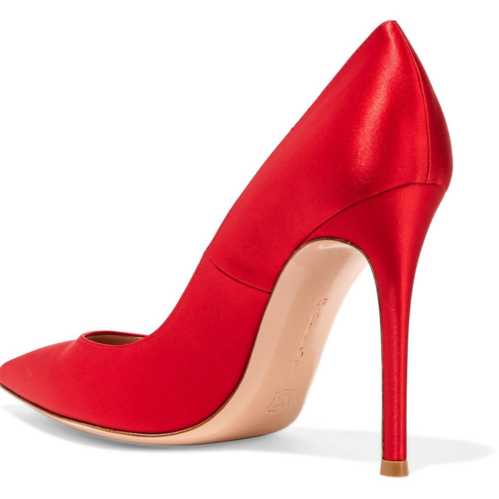 Red Cloth Point Toe Solid Stiletto Heel Pumps