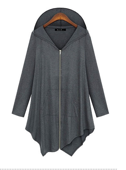 Zipper Asymmetric Large Cardigan Hooded Solid Color Hoodie - May Your Fashion - 1