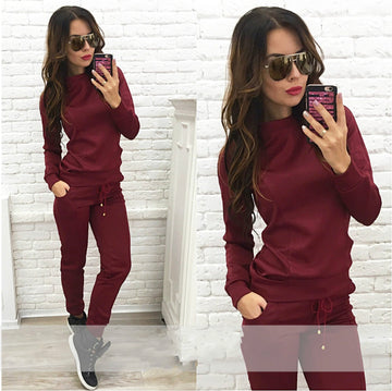 Pure Color Sweatshirt with Skinny Pants Two Pieces Set