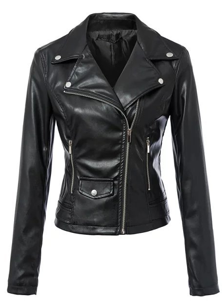 Women Black Zipper Rivet Crop Moto Jacket - May Your Fashion - 2