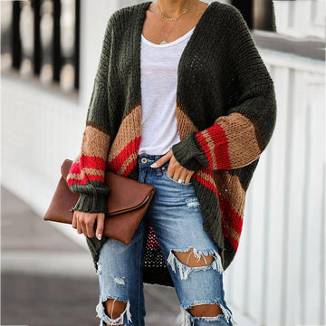 Loose Colorblock Thick Sweater Cardigan