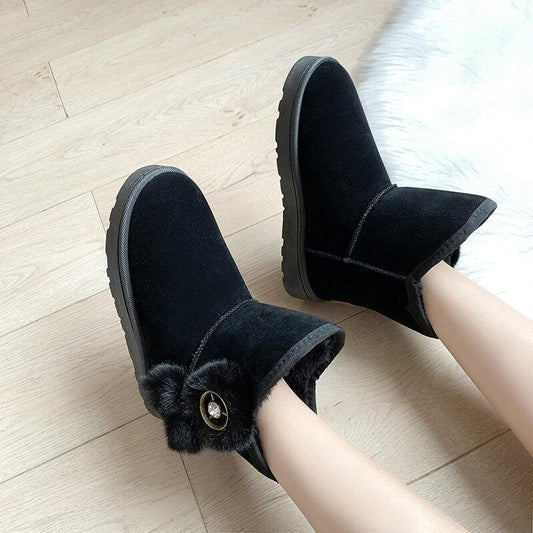 Fur Snow Flat Ankle Round Toe Boots