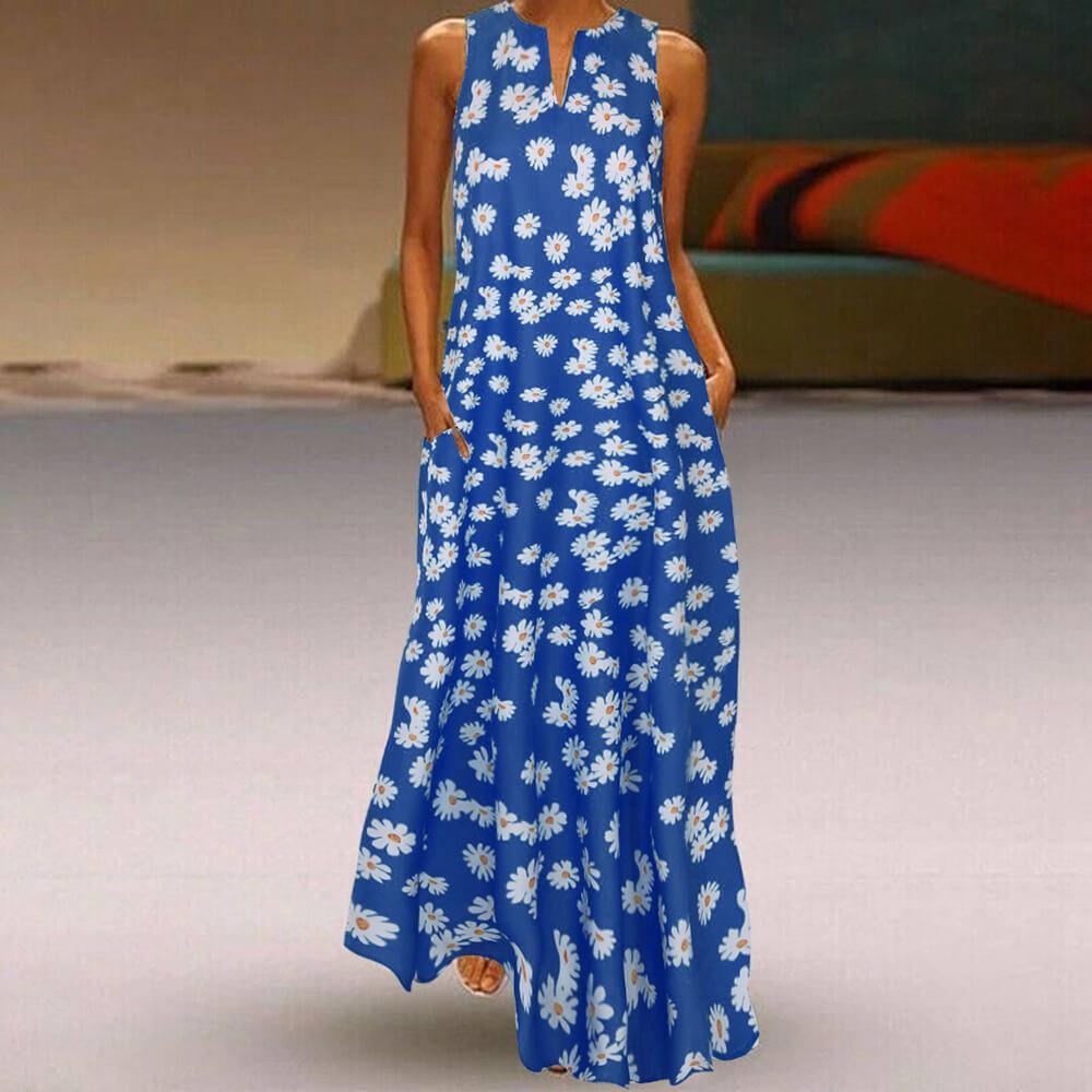 Floral Sleeveless Loose Ankle Length Beach Dress
