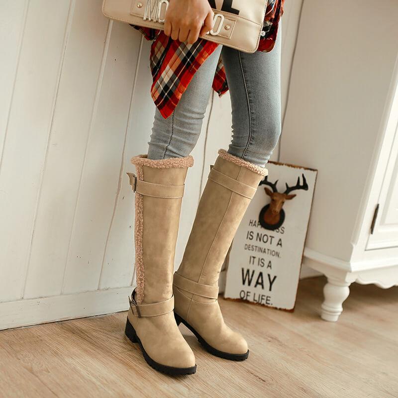 Suede Chunky Low Heel Knee High Boots