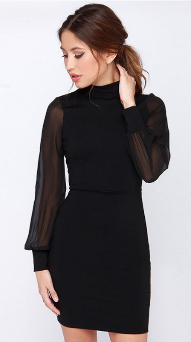 Slim Pure Color Splicing Backless Long sleeve Short Dress - Meet Yours Fashion - 3