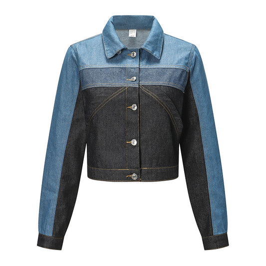 Colorblock Cropped Denim Jacket