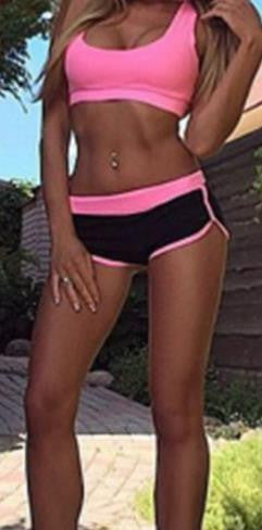 Scoop Crop Top with Contrast Color Shorts Activewear Sports Set - May Your Fashion - 1
