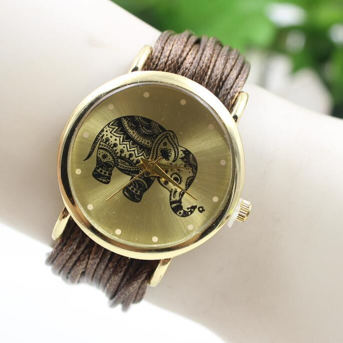 Elephant Print Multilayer Leather Watch