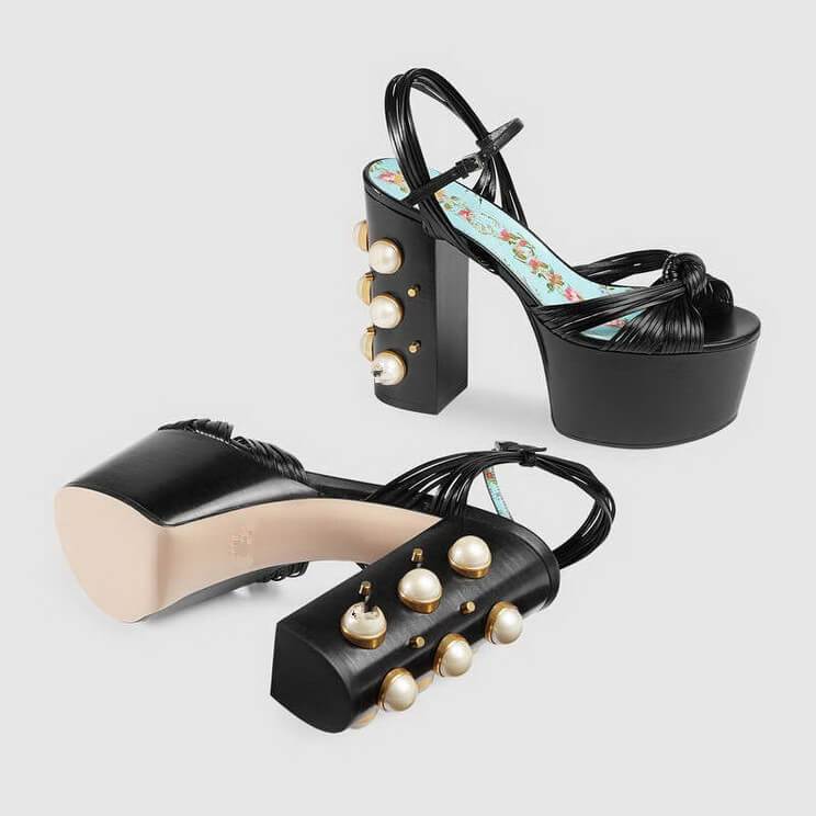 Party Leather Platform Pearl Chunky Heel Sandals