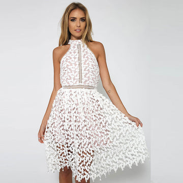 Sexy White Patchwork Lace Sleeveless Dress