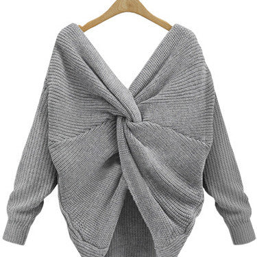 V-neck Pure Color Long Sleeves Knit Wear Sweater