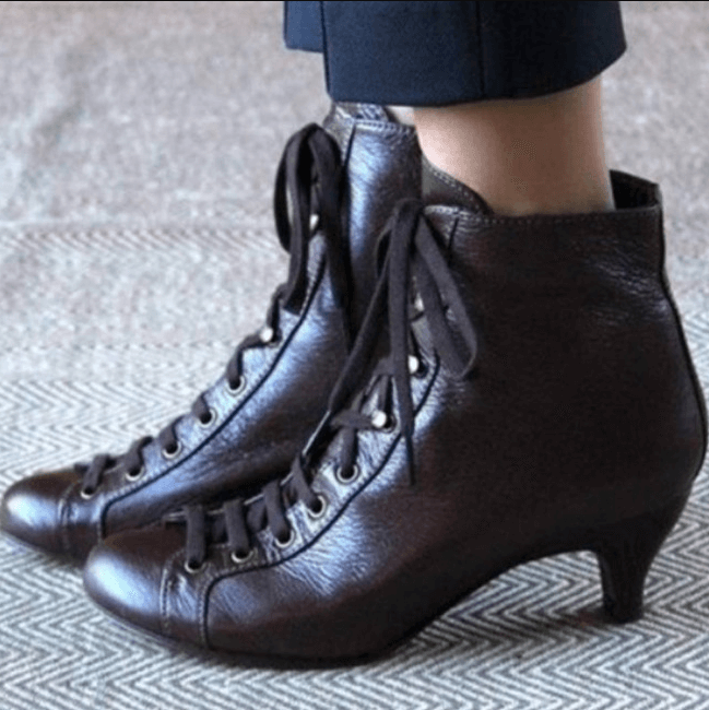 Plain Leather Low Heel Strap Ankle Boots