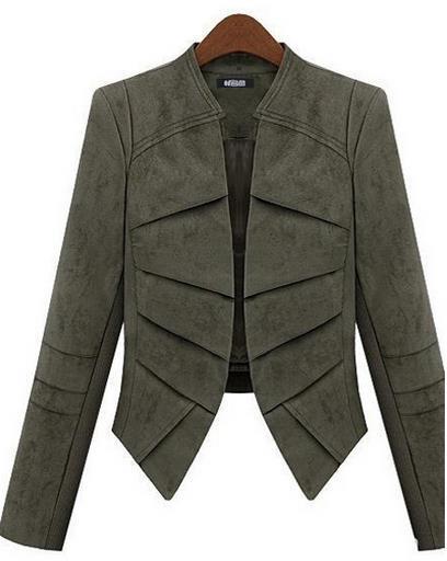 Irregular Shirring V-neck Long Sleeves Imitation Fur Blazer Coat - Meet Yours Fashion - 5