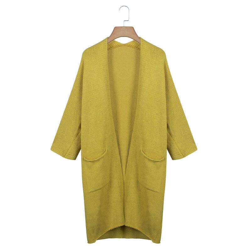 Open Front Pockets Knit Long Cardigan
