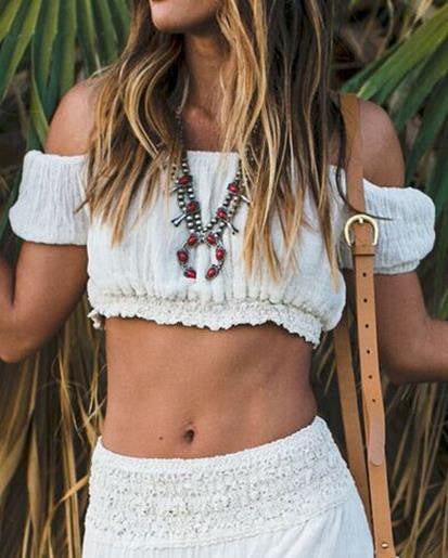 Strapless Off-shoulder Pure Color Sexy Chiffon Crop Top 