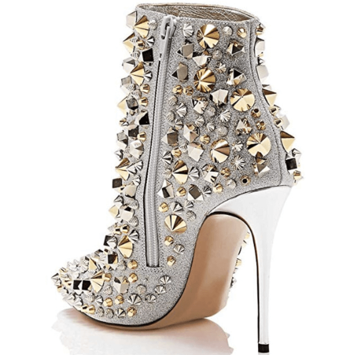 Rhinestone Pointed Toe Zipper Ankle Boots