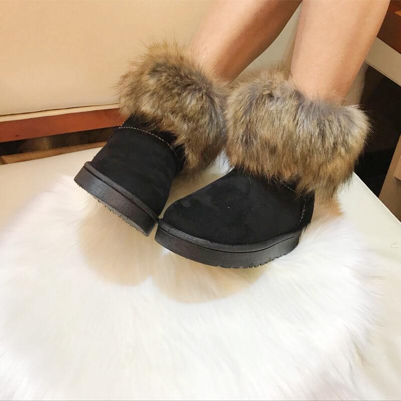 Fur Leather Leopard Ankle Snow Flat Boots