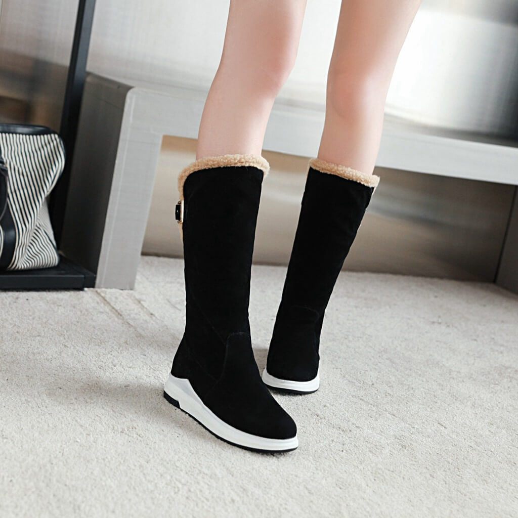 Flat Suede Round Toe Mid Calf Boots