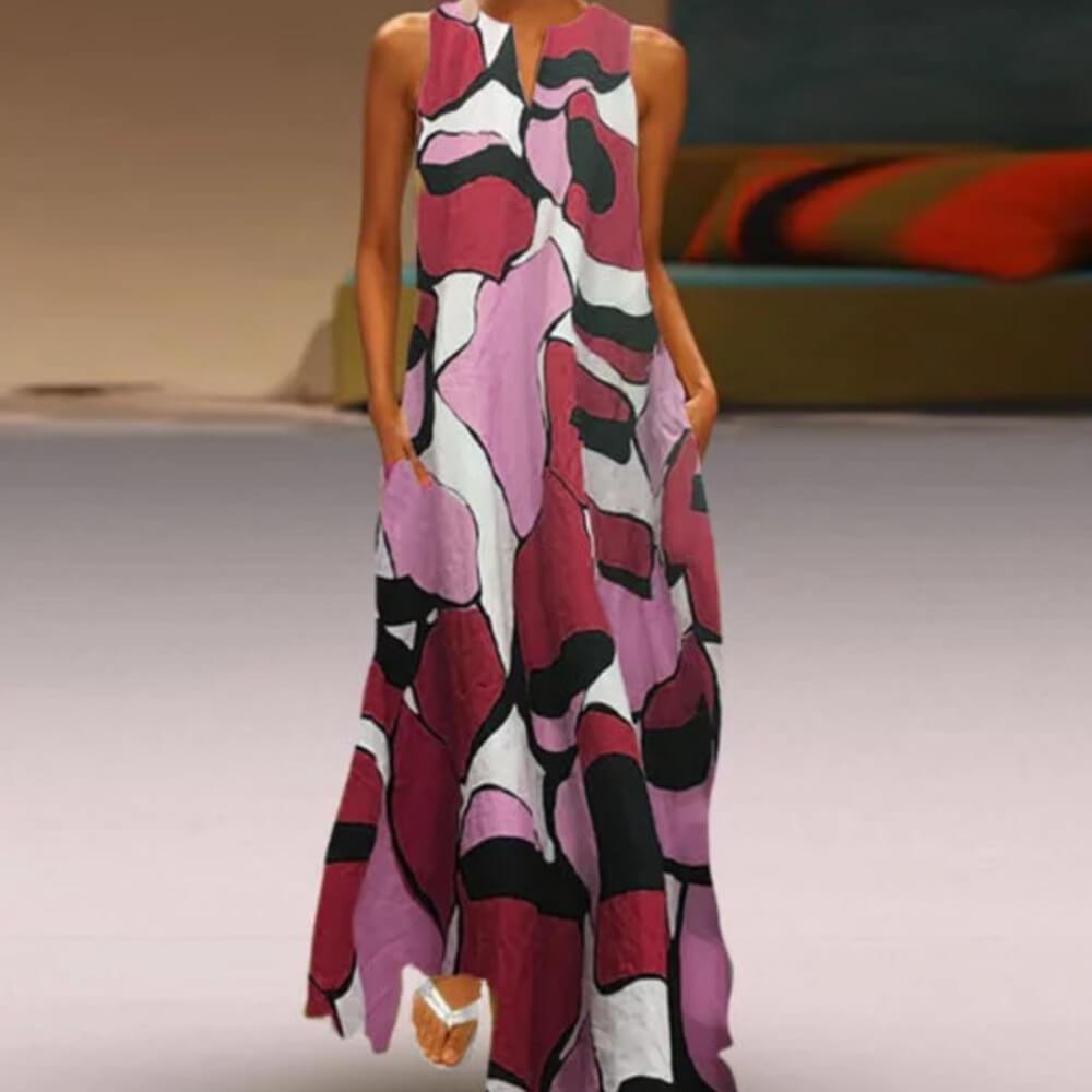 Sleeveless Geometric Print Loose Ankle Length Beach Dress