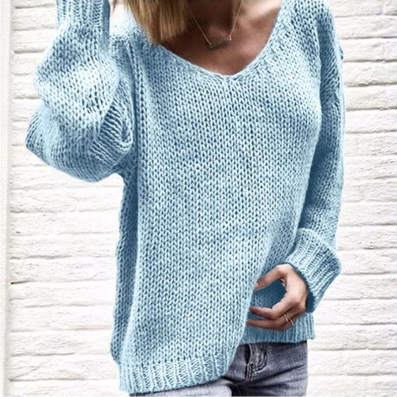 Oversized Pure Color V Neck Knit Sweater