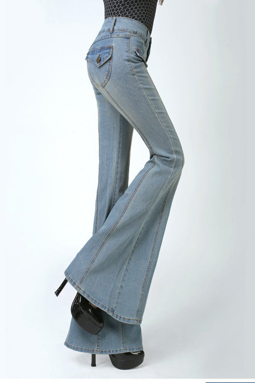 Big Trumpet Pure Color Slim Long Denim Pants Jeans