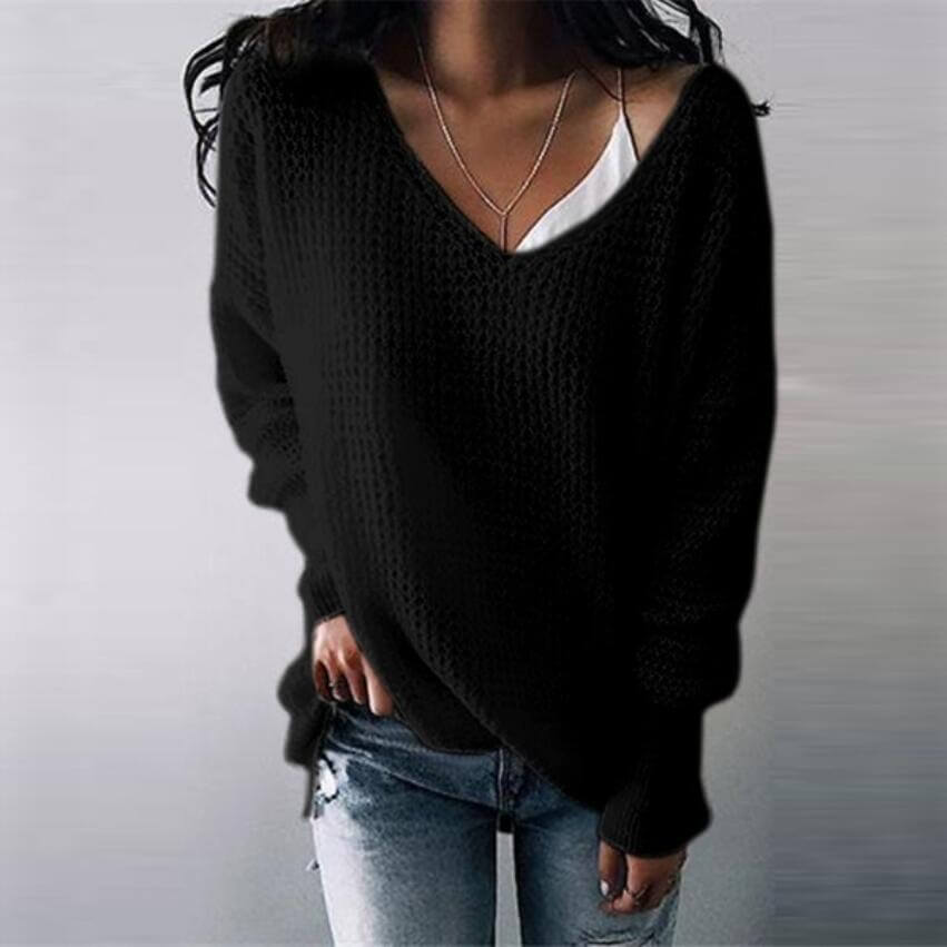 Oversized Pure Color V Neck Pullover Sweater