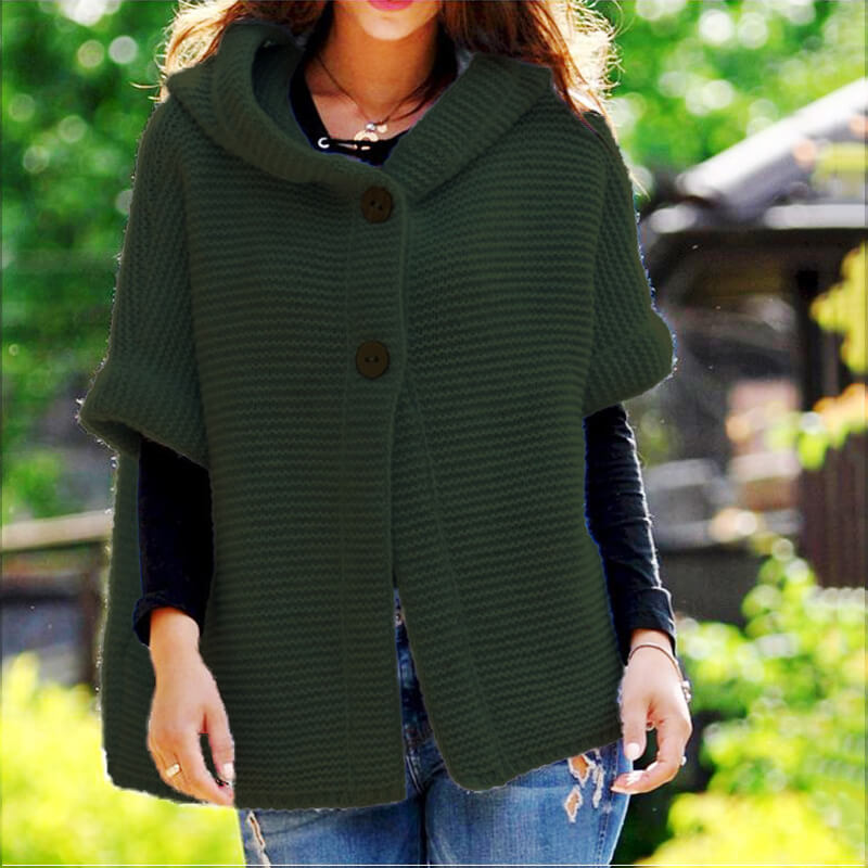 Button Up Half Sleeve Hooded Cardigan Sweater