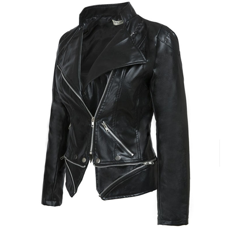 Black PU Zipper Moto Jacket