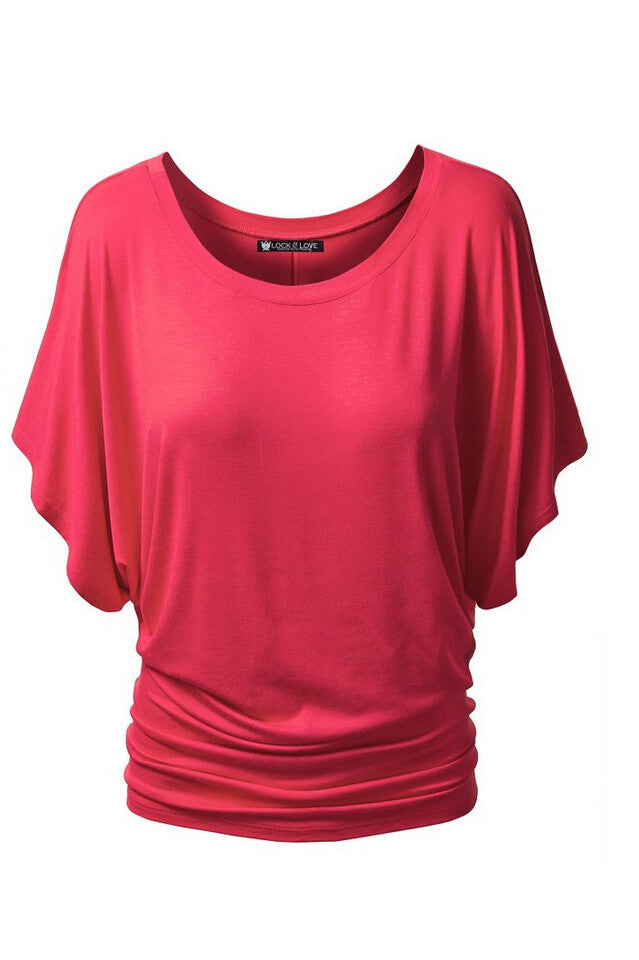 Scoop Pure Color Short Bat-wing Sleeves Loose T-shirt