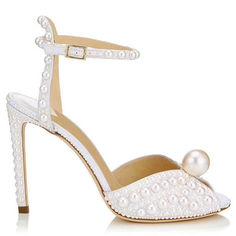 Wedding White Heel Jewelry Peep Toe Sandals