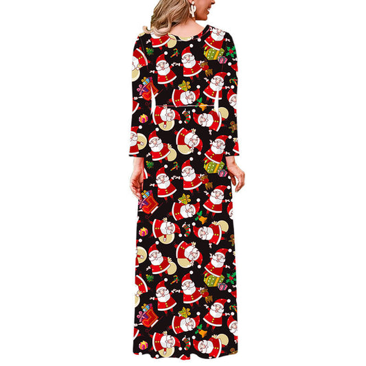 Christmas Black Santa Print Maxi Dress