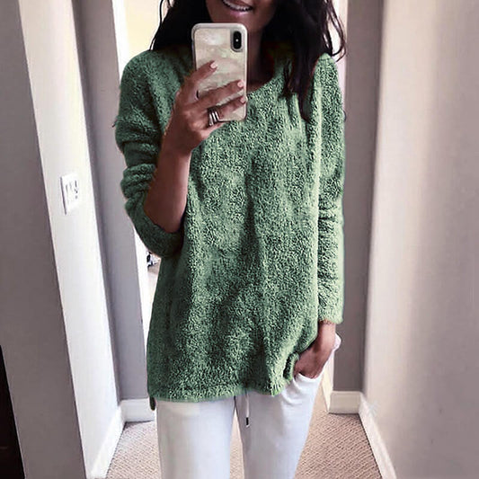 Oversized Crewneck Pure Color Fuzzy Sweaters