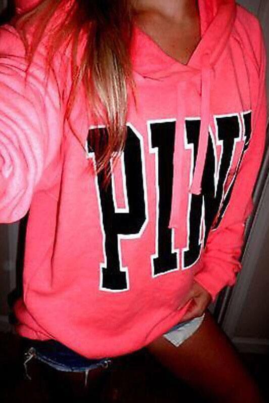 Letter Print Candy Color Loose Hoodie