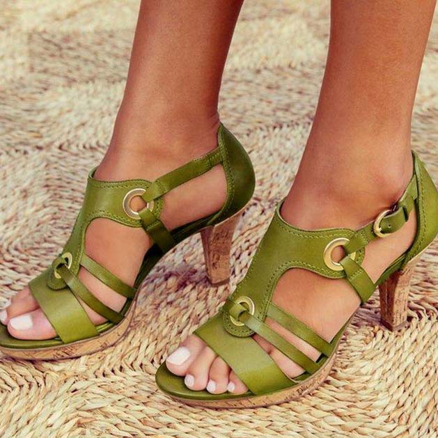 High Chunky Heel Buckle Sandals