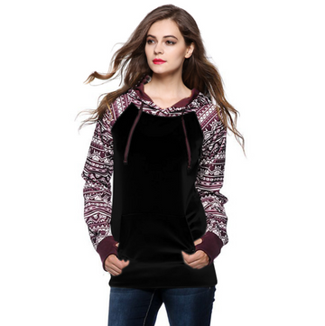Print Pullover Hooded Pocket Splicing Long Sleeves Hoodie - May Your Fashion - 2