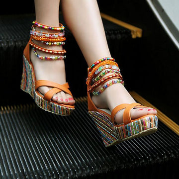 Platform Wedge Embellished High Heel Sandals