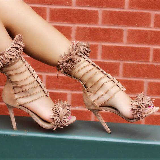 Leather High Heel Peep Toe Cutout Sandals