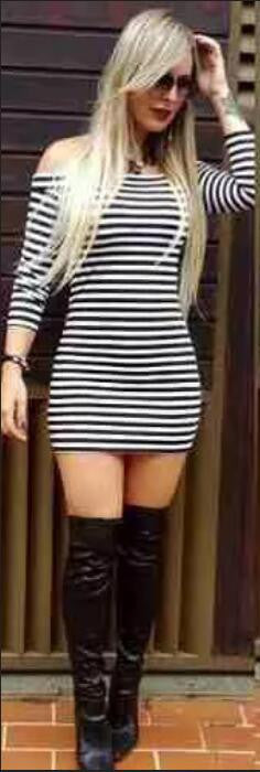 Fashion Off Shoulder Long Sleeve Stripe Short Bodycon Dress
