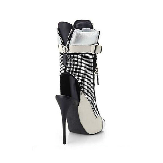 Party Gray Strap Zipper Open Toe High Heel Ankle Boots