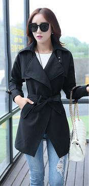 Belt High Neck Long Sleeves Irregular Slim Mid-length Coat - Meet Yours Fashion - 4