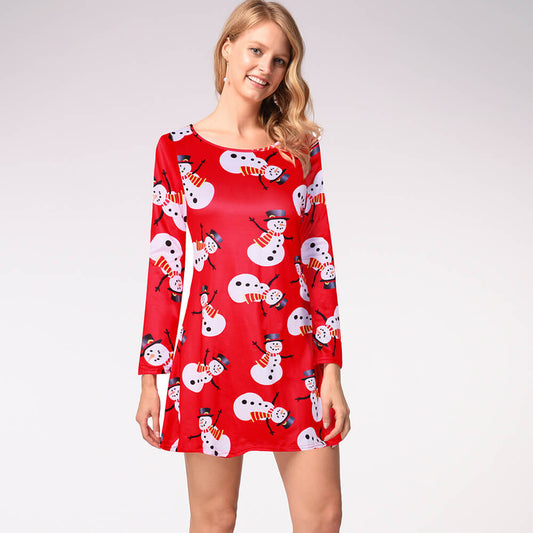 Christmas Cartoon Print A Line Dress