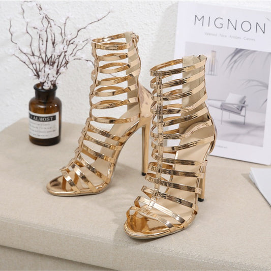 New Arrival Gold High-Top Strappy Stiletto Sandals