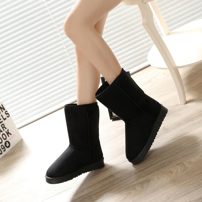 Snow Fur Wedge Round Toe Flat Boots