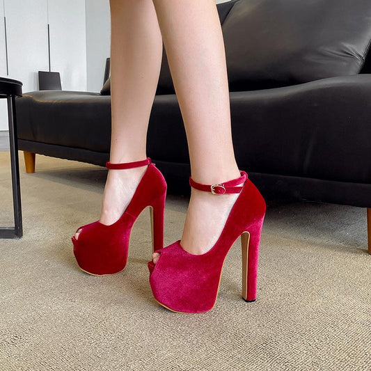 Sexy Platform Suede Peep Toe High Heels