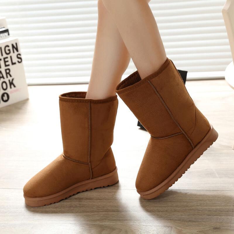 Snow Fur Wedge Round Toe Flat Boots